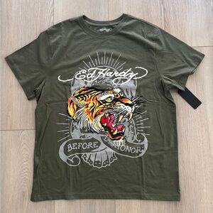 Ed Hardy Screaming Tiger Olive T-Shirt
